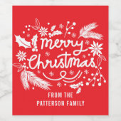 Roter Frohe Weihnachten Feiertag Name der Blumen Weinetikett (Einzelnes Label)