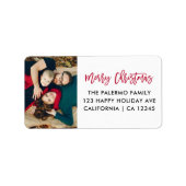 Roter Frohe Weihnachten Moderne Typografie Foto Rü Adressaufkleber (Vorne)