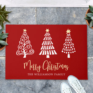 Roter Frohe Weihnachten Schrift 3 Bäume Einfach Be Fußmatte