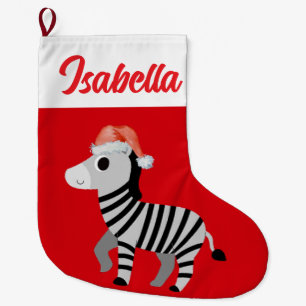 Roter Frohe Weihnachten Zebra Zoo Santa Hut Xmas Großer Weihnachtsstrumpf