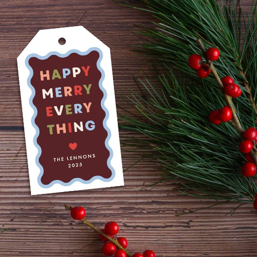 Roter Fröhlicher Froher Welliger Weihnachts-Gesche Geschenkanhänger