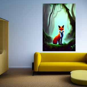 Roter Fuchs im Dschungel AI Art Poster