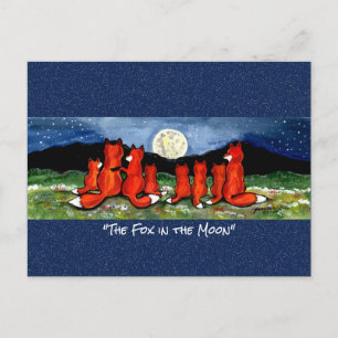 Roter Fuchs im Mond Whimsical Watercolor Postcard Postkarte