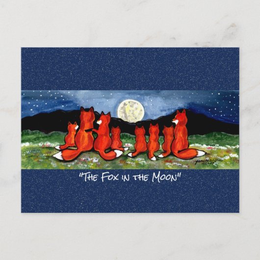 Roter Fuchs im Mond Whimsical Watercolor Postcard Postkarte (Vorderseite)