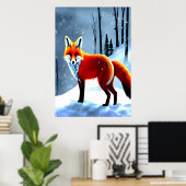 Roter Fuchs im Schnee | AI Art Poster (Heimbüro)