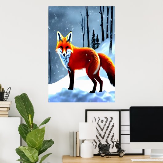 Roter Fuchs im Schnee | AI Art Poster (Heimbüro)