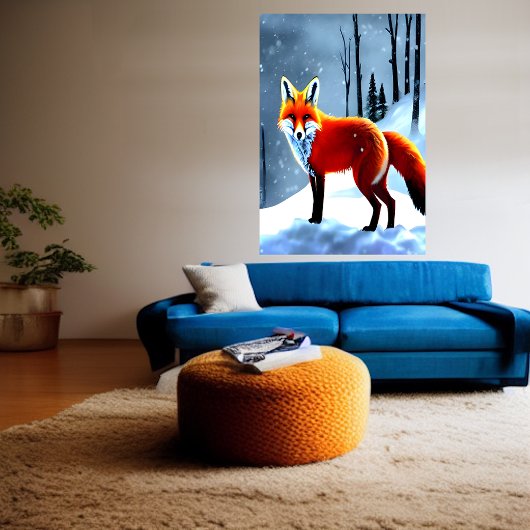 Roter Fuchs im Schnee | AI Art Poster
