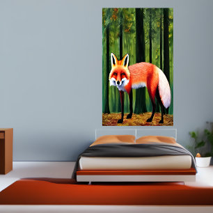Roter Fuchs im Wald stehend AI Art Poster