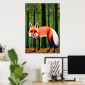 Roter Fuchs im Wald stehend | AI Art Poster (Heimbüro)