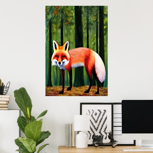 Roter Fuchs im Wald stehend | AI Art Poster (Heimbüro)