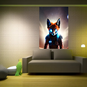 Roter Fuchs im Weltraum AI Art Poster