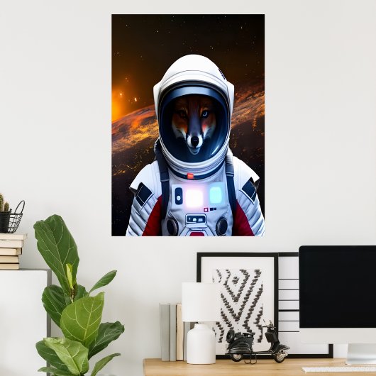Roter Fuchs im Weltraum-Anzug | AI Art Poster (Heimbüro)