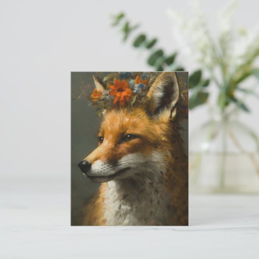 Roter Fuchs in einer bloralen Krone Postkarte (Stehend Vorderseite)