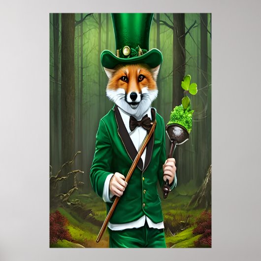Roter Fuchs in grünen Kleidern | AI Art Poster (Vorne)