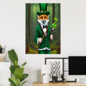Roter Fuchs in grünen Kleidern | AI Art Poster (Heimbüro)
