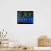 Roter Fuchs mit Bäumen in der Nachtzeit. Poster (Küche)