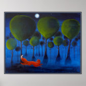 Roter Fuchs mit Bäumen in der Nachtzeit. Poster (Vorne)