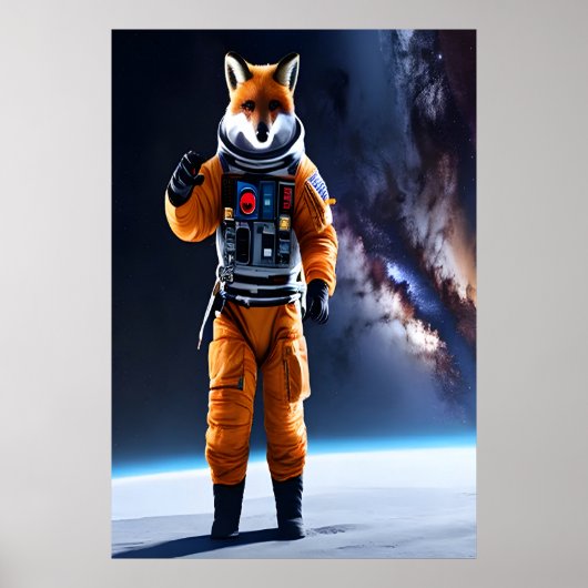 Roter Fuchs mit einem coolen Space Anzug | AI Art Poster (Vorne)