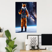 Roter Fuchs mit einem coolen Space Anzug | AI Art Poster (Heimbüro)