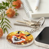 Roter Fuchs mit goldenem Hintergrund Schlüsselanhänger (Vorderseite rechts)