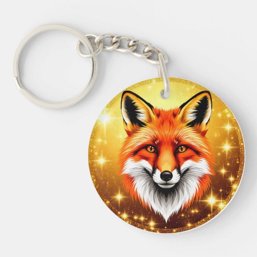 Roter Fuchs mit goldenem Hintergrund Schlüsselanhänger (Vorderseite)