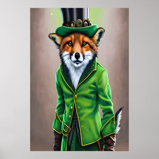 Roter Fuchs mit grüner Kleidung | AI Art Poster (Vorne)
