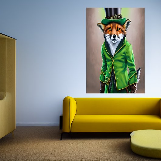 Roter Fuchs mit grüner Kleidung | AI Art Poster