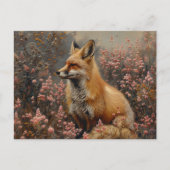 Roter Fuchs mit rosa Wildblumen Malerei Postkarte (Vorderseite)