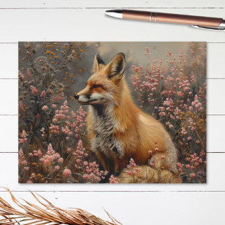 Roter Fuchs mit rosa Wildblumen Malerei Postkarte