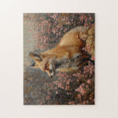 Roter Fuchs mit rosa Wildblumen Malerei Puzzle (Vertikal)