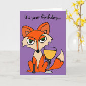 Roter Fuchs mit weißem Weinglas Karte (Gelbe Blume)