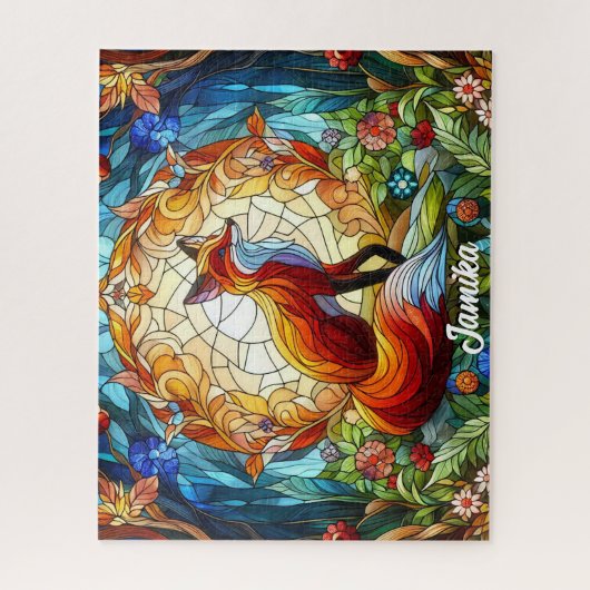 Roter Fuchs, Sonnenuntergang und Bäume Puzzle (Vertikal)