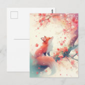 Roter Fuchs unter rosa Kirschblüte Postkarte (Vorne/Hinten)