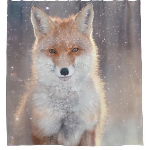 Roter Fuchs, Winterwald, landschaftliche Illustrat Duschvorhang
