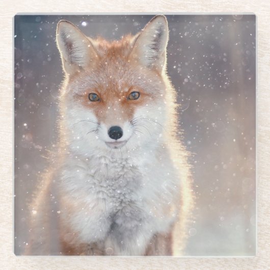 Roter Fuchs, Winterwald, landschaftliche Illustrat Glasuntersetzer (Vorderseite)