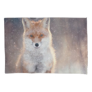 Roter Fuchs, Winterwald, landschaftliche Illustrat Kissenbezug