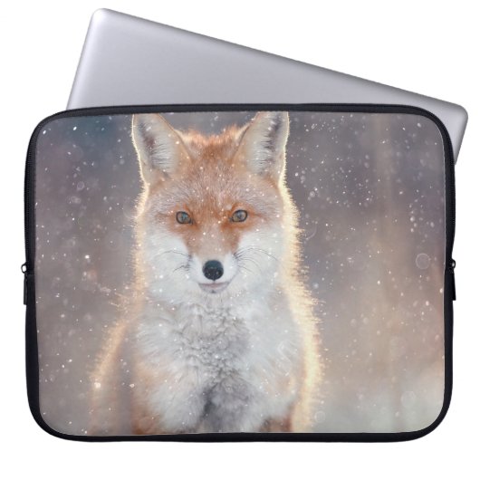 Roter Fuchs, Winterwald, landschaftliche Illustrat Laptopschutzhülle (Vorderseite)