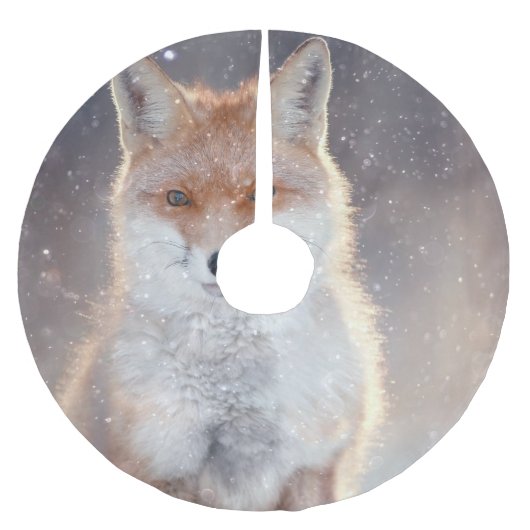 Roter Fuchs, Winterwald, landschaftliche Illustrat Polyester Weihnachtsbaumdecke (Vorderseite)