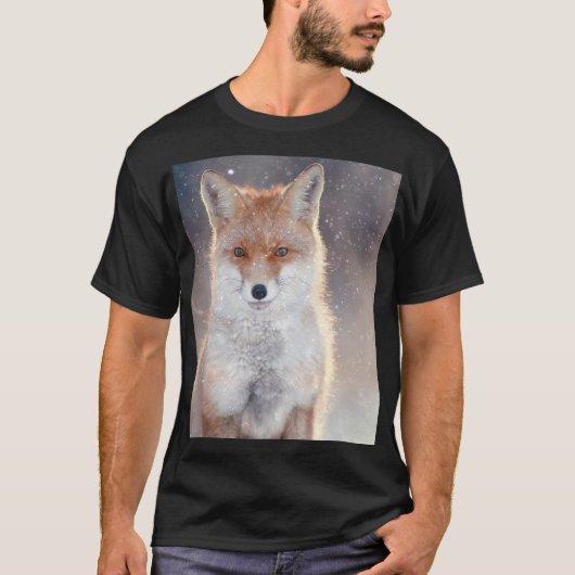 Roter Fuchs, Winterwald, landschaftliche Illustrat T-Shirt (Vorderseite)