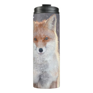 Roter Fuchs, Winterwald, landschaftliche Illustrat Thermosbecher