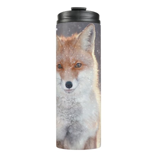 Roter Fuchs, Winterwald, landschaftliche Illustrat Thermosbecher (Vorderseite)