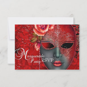 Roter Funkel-Masken-Masquerade-Party RSVP Einladung