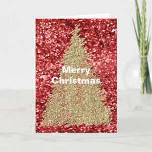 Roter Funkeln Glitz Gold Weihnachtsbaum Karte