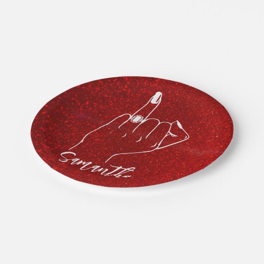 Roter Funkelnd Junggeselinnen-Abschied | BRAUTPART Pappteller (Schrägansicht)