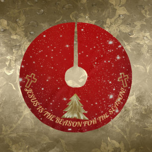 Roter funkelnder Baumschmuck – "Jesus ist der Grun Polyester Weihnachtsbaumdecke