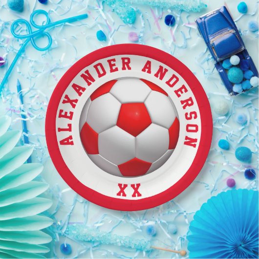 Roter Fußball-Name und Jersey Personalize   Pappteller (Party)