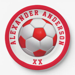 Roter Fußball-Name und Jersey Personalize   Pappteller