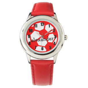Roter Fußball und Name Armbanduhr