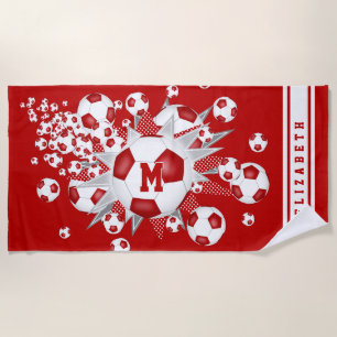 Roter Fußballball-Blowout mit Girls-individuelle N Strandtuch