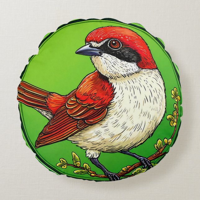 Roter Garnelenvogel Rundes Kissen (Vorderseite)